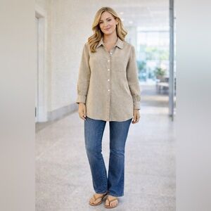 Express 100% Linen Tunic Women’s Small Beige Neutral Lightweight Coastal Resort